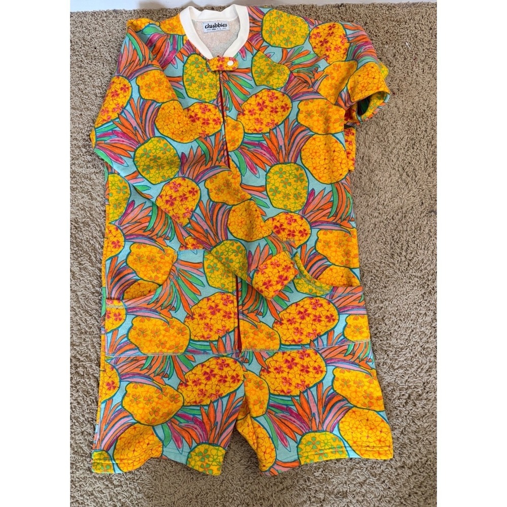 Chubbies Pineapple Print Loungewear SZ‎ L One Piece Romper Tropical Pocket